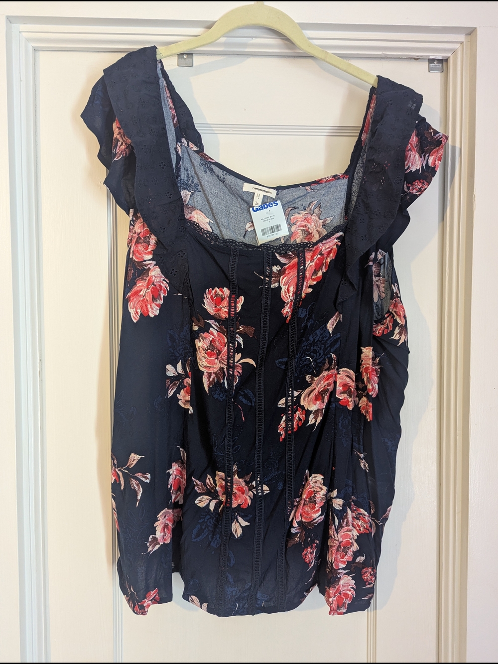 Maurices Navy Floral Ruffle-Sleeve Blouse